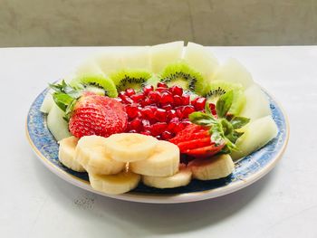 High angle view of dessert in plate on table