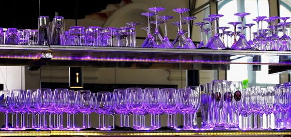 Illuminated lights in glass at night