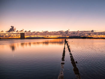 Scenic view of lake against sky during sunset