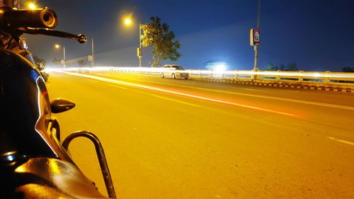 Light trails on road at night