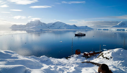 Arctic winter ocean landscapes near paradise bay in antarctica.