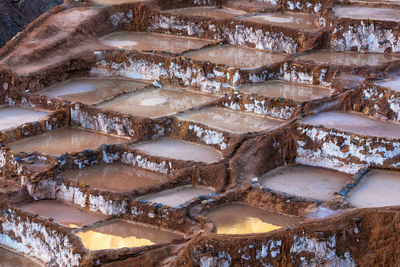 High angle view of frozen water