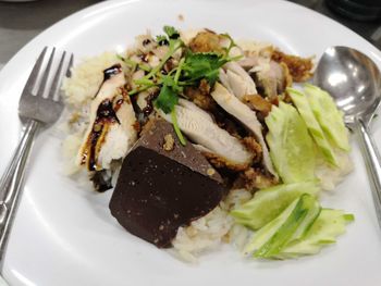 High angle view of meal served in plate