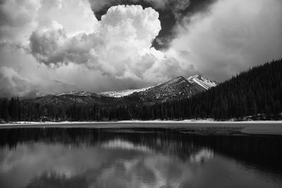 Scenic view of lake with mountains in background