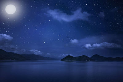 Scenic view of sea against sky at night