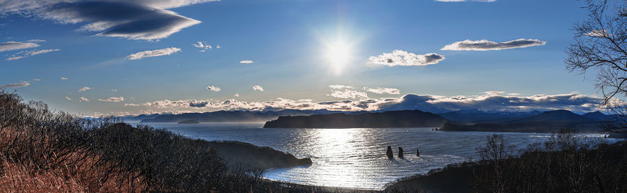 Panoramic view of sea against sky on sunny day