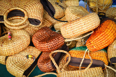 Full frame shot of wicker for sale at market