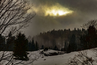 Scenic view of snow covered mountains against sky