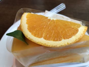 High angle view of orange slices on table