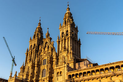 Low angle view of main facade of the cathedral of santiago de compostela during renovation works