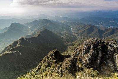 Aerial view of mountains against sky