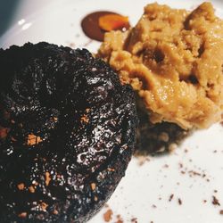 Close-up of served food in plate