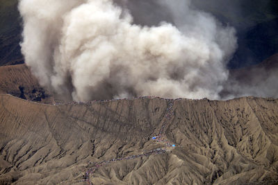 Smoke emitting from volcanic mountain