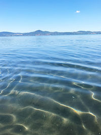 Scenic view of sea against clear blue sky