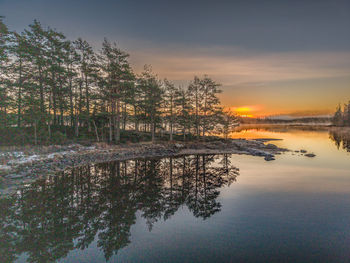 Scenic view of lake against sky during sunset
