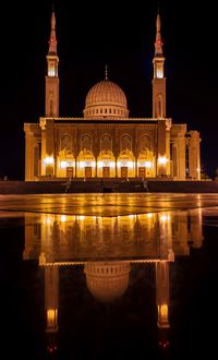 Illuminated building at night