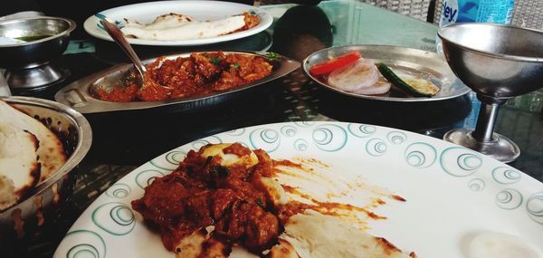 Close-up of meal served on table