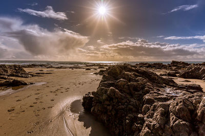 Panoramic view of beach against sky during sunset