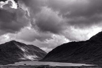 Scenic view of mountains against cloudy sky