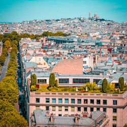 High angle view of buildings in city