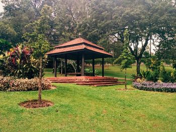 Gazebo in park against sky