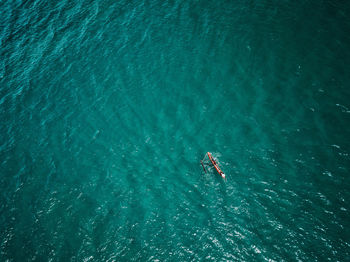 High angle view of person boating in sea