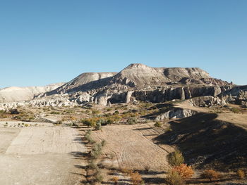 Scenic view of landscape against clear blue sky