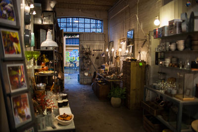 Interior of illuminated restaurant