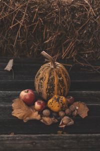 Close-up of pumpkins on table