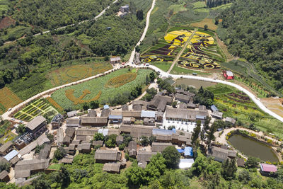 Aerial view of colored rice fields in yiliang county, yunnan - china