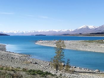 Scenic view of sea against blue sky