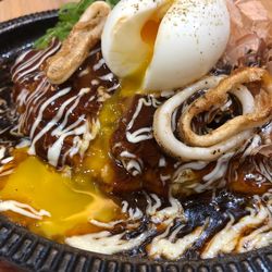 Close-up of sumptuous okonomiyaki