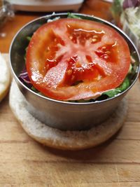 High angle view of fruit in bowl on table