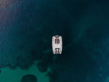 High angle view of catamaran in the sea