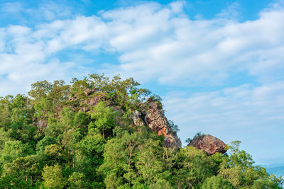 Low angle view of rock formation against sky