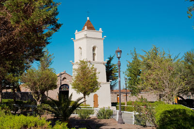 San lucas church tower ,toconao in an oasis at the salar de atacama, atacama desert, chile.