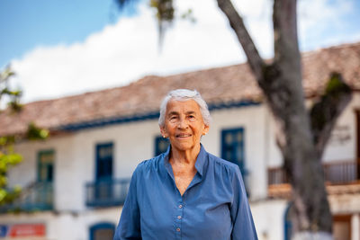 Senior woman tourist at the heritage town of salamina in the department of caldas in colombia