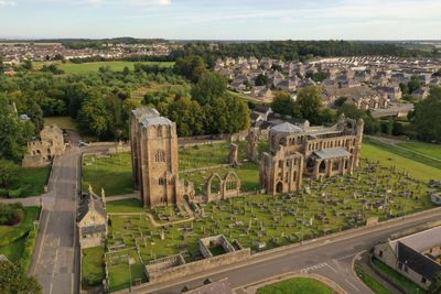 A panorama of the ruins of elgin cathedral at dusk. moray, scotland, uk