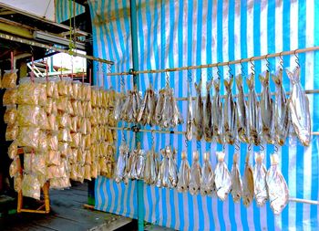 Low angle view of clothes drying on railing