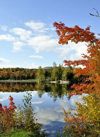 Reflection of trees in lake against sky during autumn