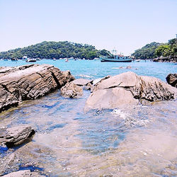 Scenic view of sea against clear sky