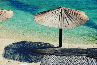 Close-up of wood against sea