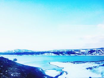 Scenic view of sea against clear blue sky