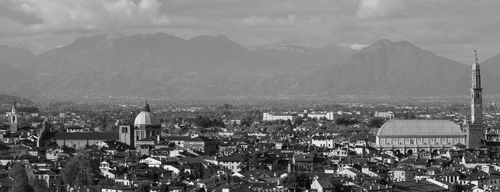 High angle view of townscape against sky in city