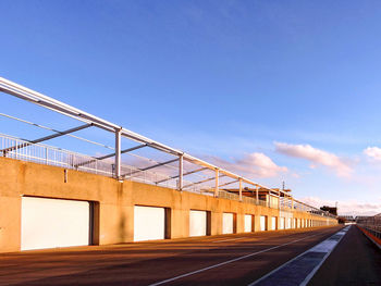 Bridge against clear blue sky in city