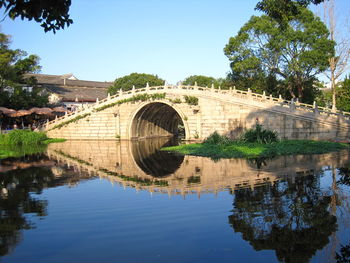 Arch bridge over river