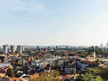 High angle view of townscape against sky