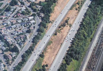 High angle view of cars on street in city