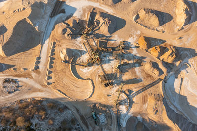 Gravel quarrying in a gravel pit during a drone flight