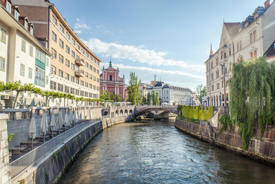 Bridge over canal amidst buildings in city